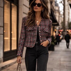 Vintage Wool Tweed Jacket Précis Made in UK Chanel Style Cropped Blazer size M